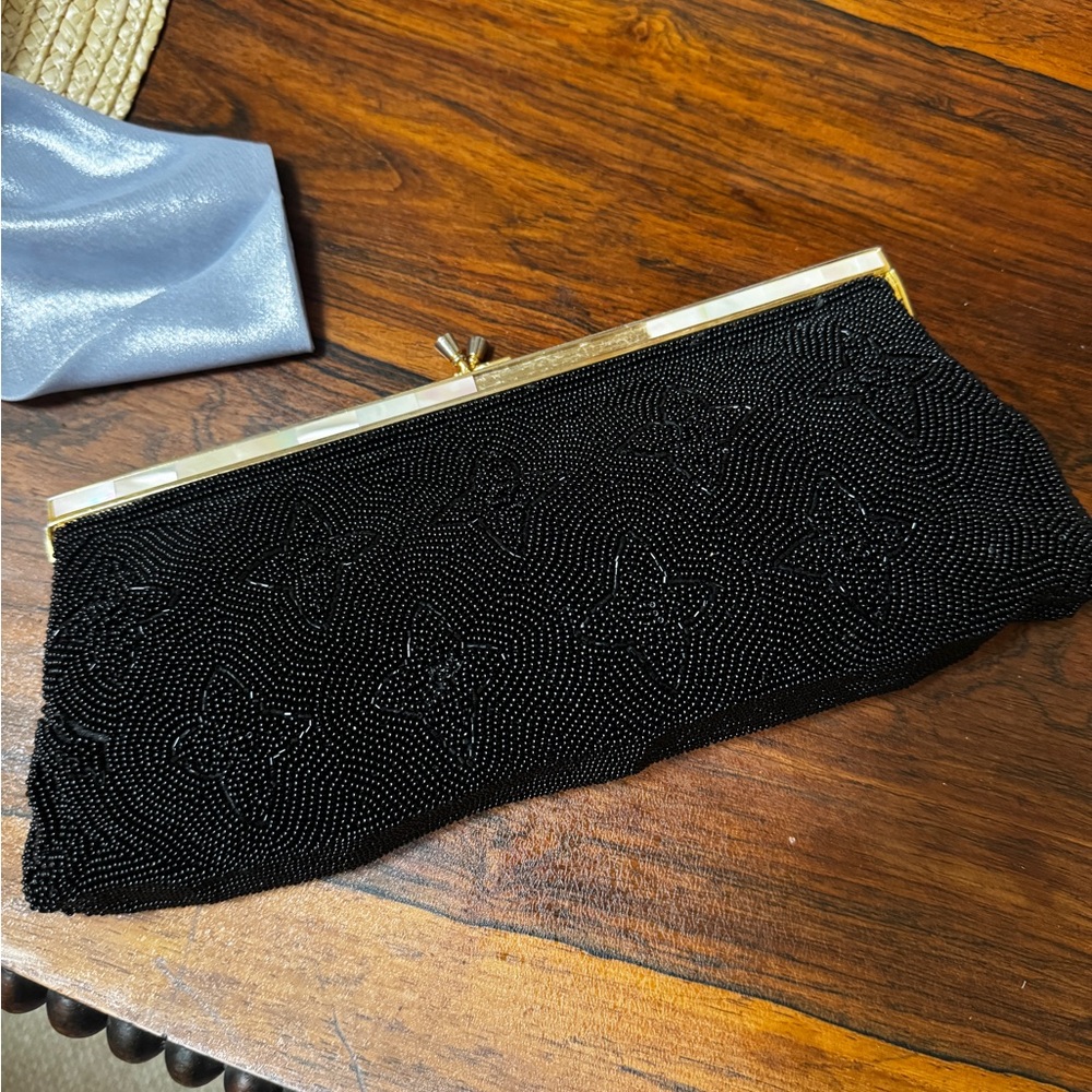 Chic Black Beaded Evening Clutch